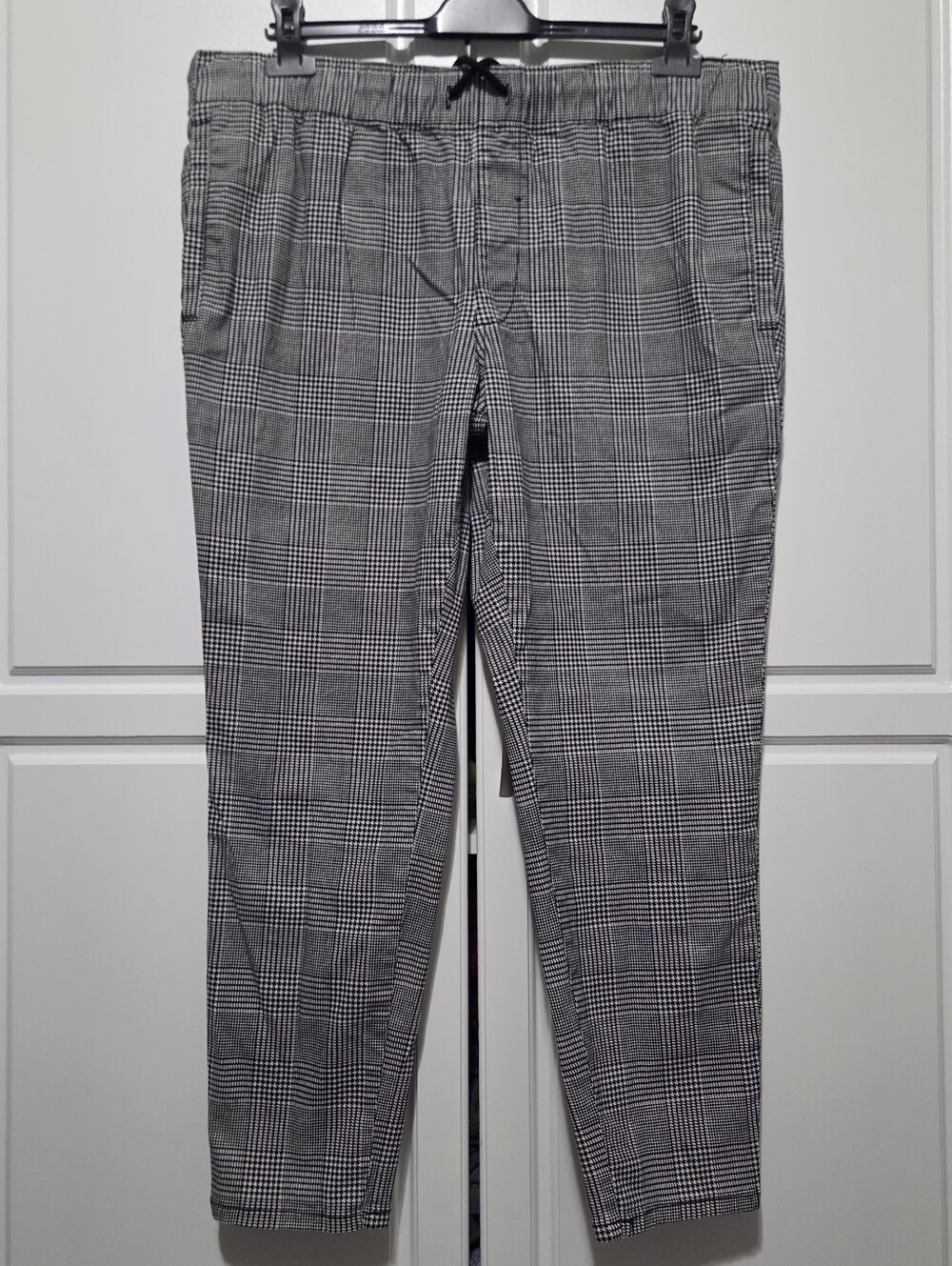 Original Use Mens Glen Plaid Check Gray Black Elastic Waist Pull On Jogger L